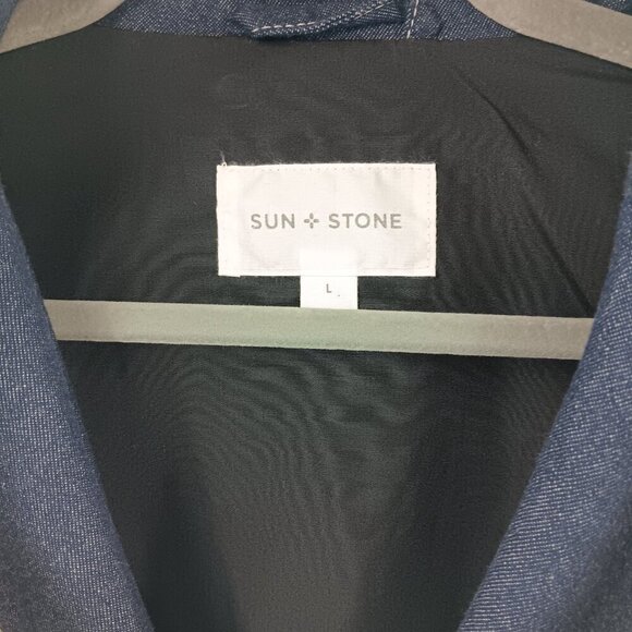 SUN*STONE Men's Southwestern jacket blazer Aztec Tribal Patchwork Denim size L - Picture 4 of 6